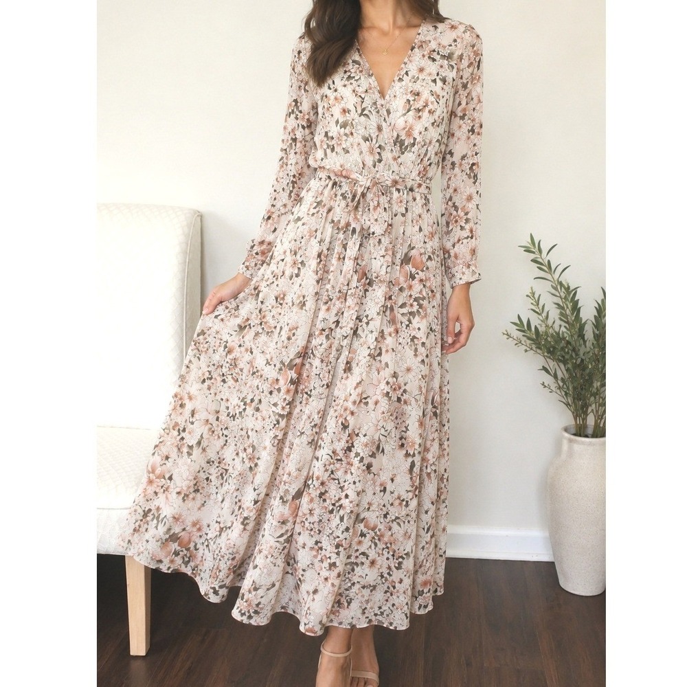 Kate and Lily Floral Wrap Maxi Dress Long Sleeve 8 Boho Wedding Cottagecore Chic